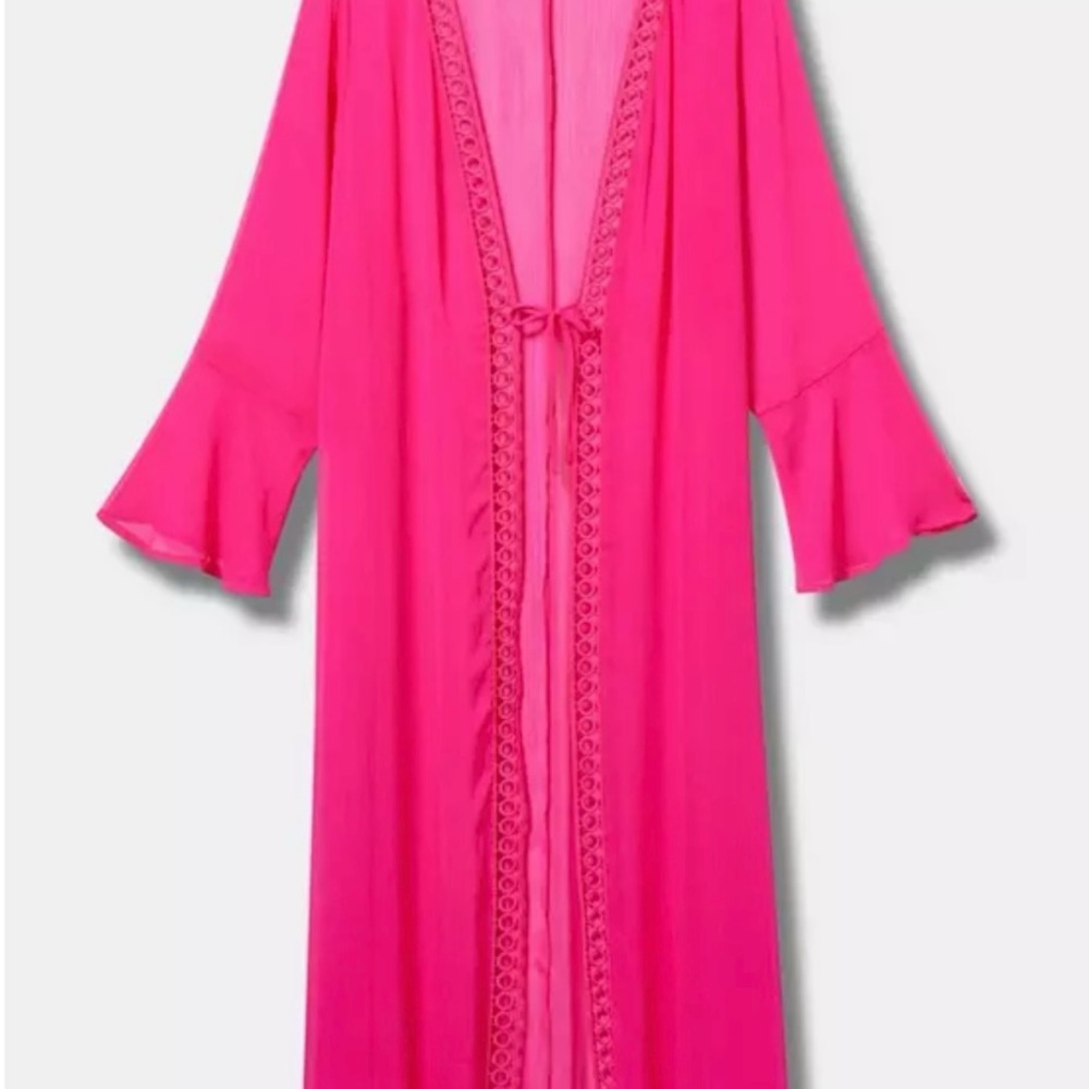 Torrid Tie-Front Crochet Maxi Kimono
